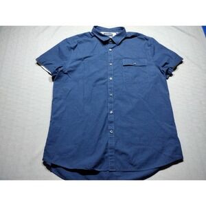 Kenneth Cole New York Button Up Shirt Men's Size XL Blue Short Sleeve Pocket